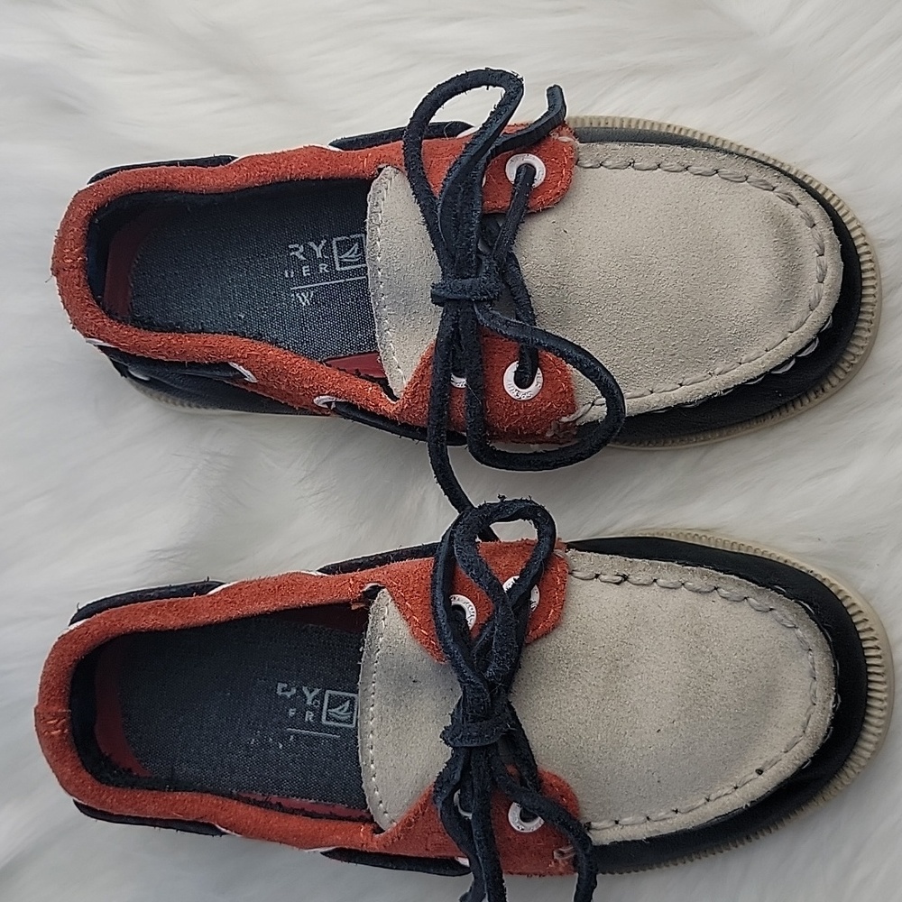 SPERRY Blue Orange Color Block‎ Leather Suede Preppy Summer Lace Up Boat Shoes 9 - Picture 2 of 10